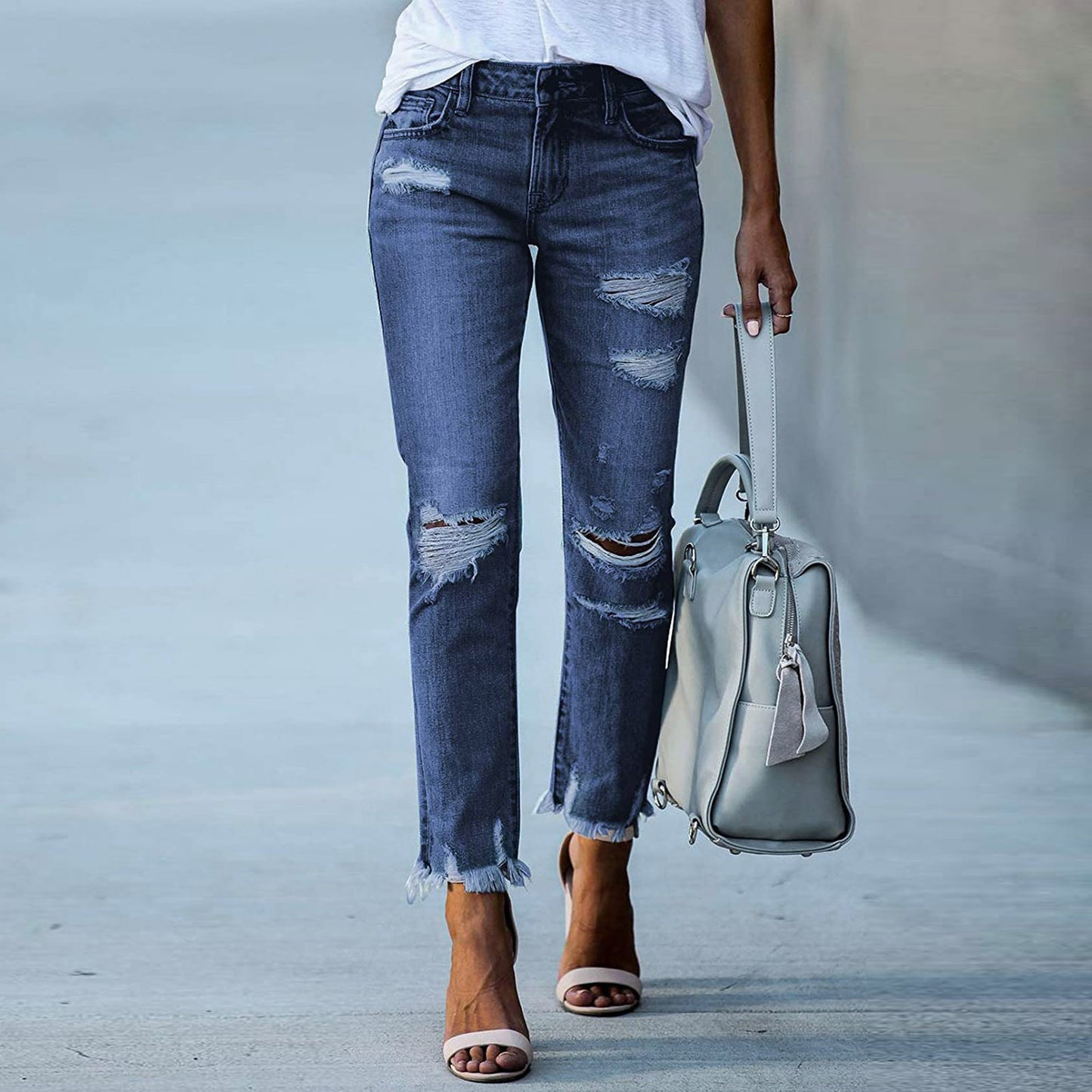 Slim Fit Ripped Cropped Jeans