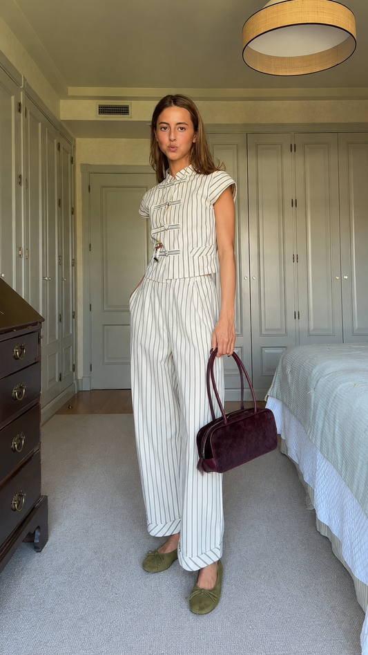 Striped Vest & Wide-Leg Pants Two-Piece Set