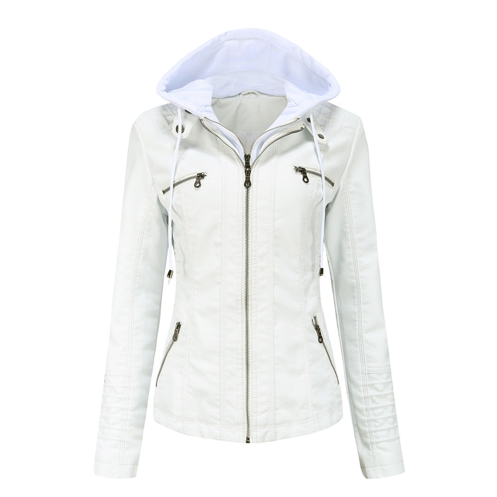 Hooded Leather Jacket Washed PU