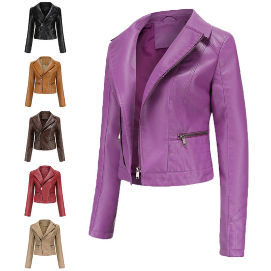 Lapel Washed PU Leather Jacket