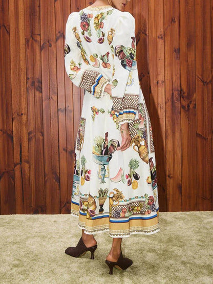 Casual Island Bloom Tropical Fruit Patchwork A-Line Maxi Dress