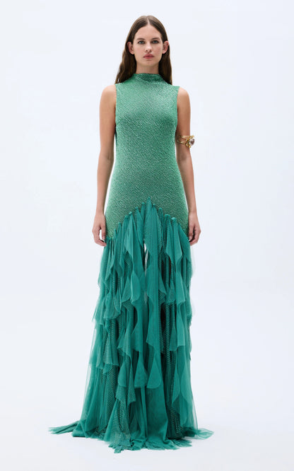 Bodycon High Neck Open Back Long Dress