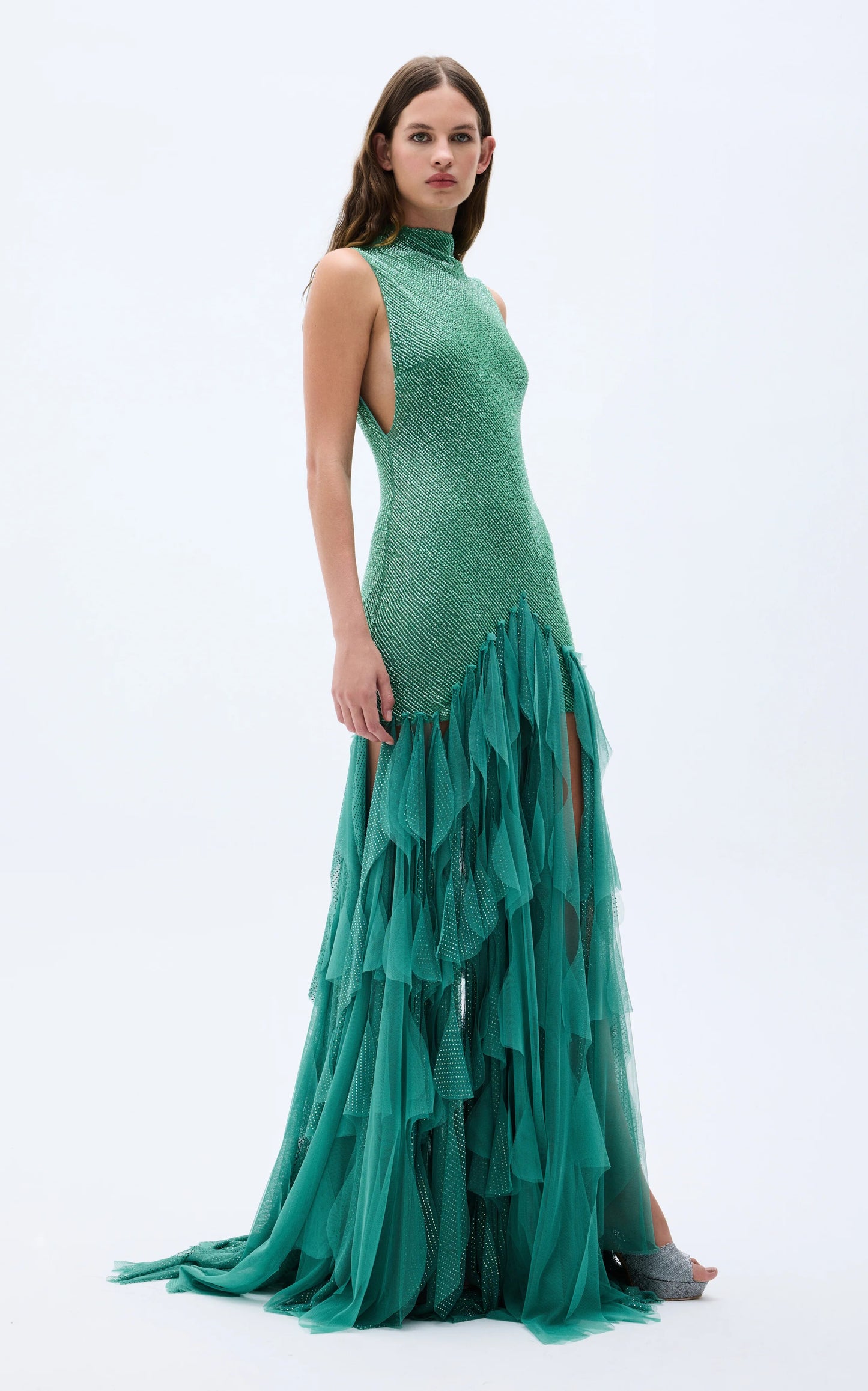 Bodycon High Neck Open Back Long Dress