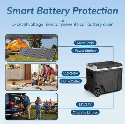Pabuluer Overland Series 50L (53QT) Portable Refrigerator & Deep Freezer with All-Terrain Wheels
