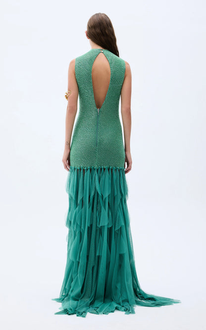Bodycon High Neck Open Back Long Dress