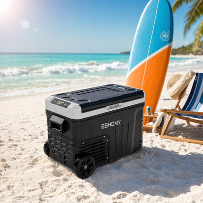 Pabuluer Overland Series 50L (53QT) Portable Refrigerator & Deep Freezer with All-Terrain Wheels