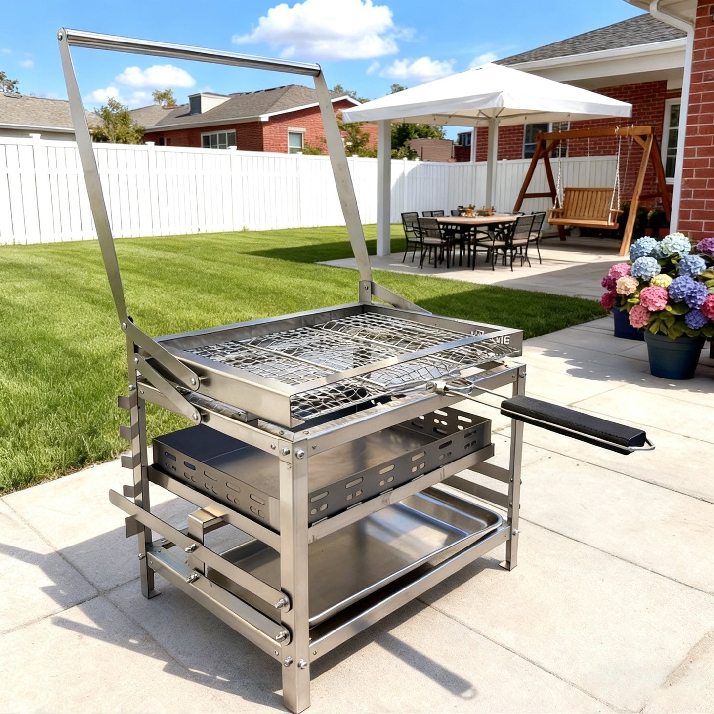 ⚡Clearance Sale🍻 Adjustable Charcoal Rotating Grill, with BBQ Net and Carbon Clip×2, Outdoor Barbecue, Summer Camping