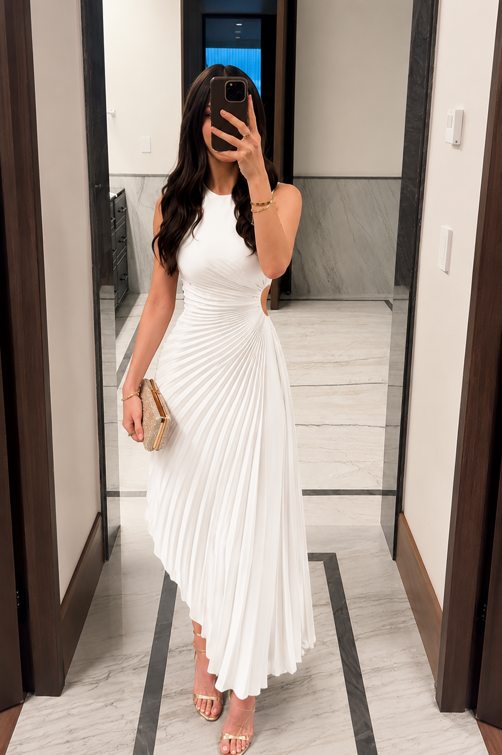 One Shoulder Pleated Asymmetric Midi Maxi Dress