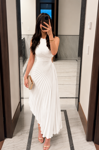 One Shoulder Pleated Asymmetric Midi Maxi Dress
