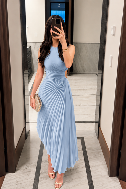One Shoulder Pleated Asymmetric Midi Maxi Dress
