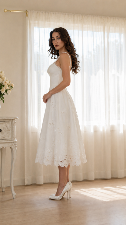 Ivory Embroidered Eyelet Midi Dress