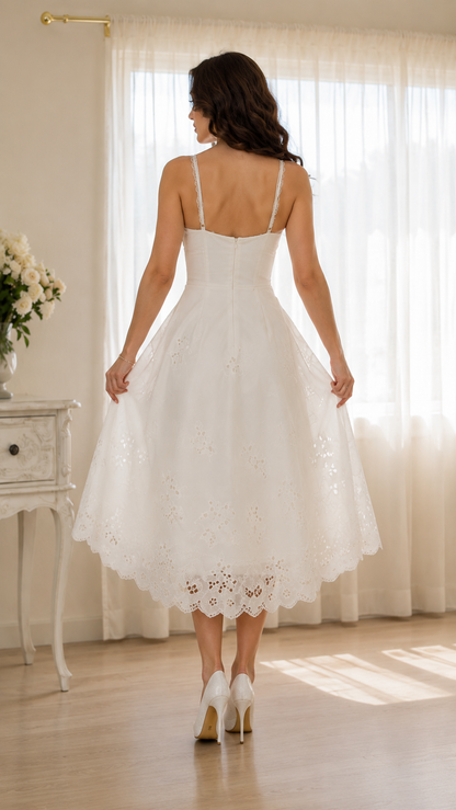 Ivory Embroidered Eyelet Midi Dress