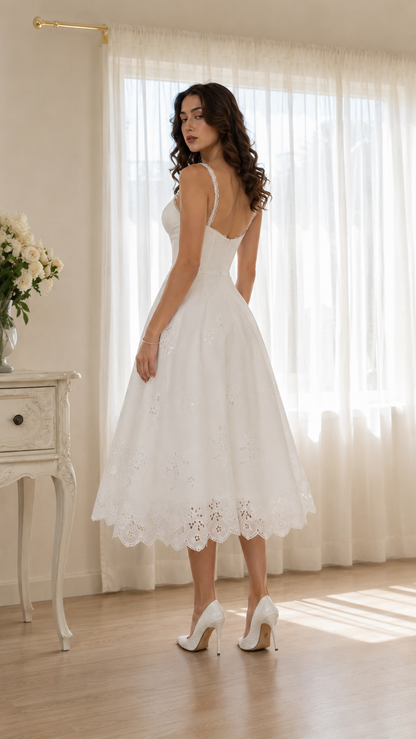 Ivory Embroidered Eyelet Midi Dress