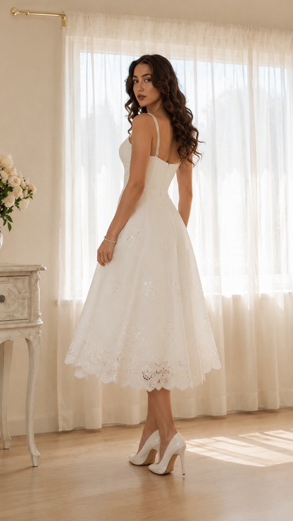 Ivory Embroidered Eyelet Midi Dress