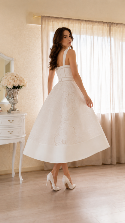 Elegant Ivory Embroidered Midi Dress