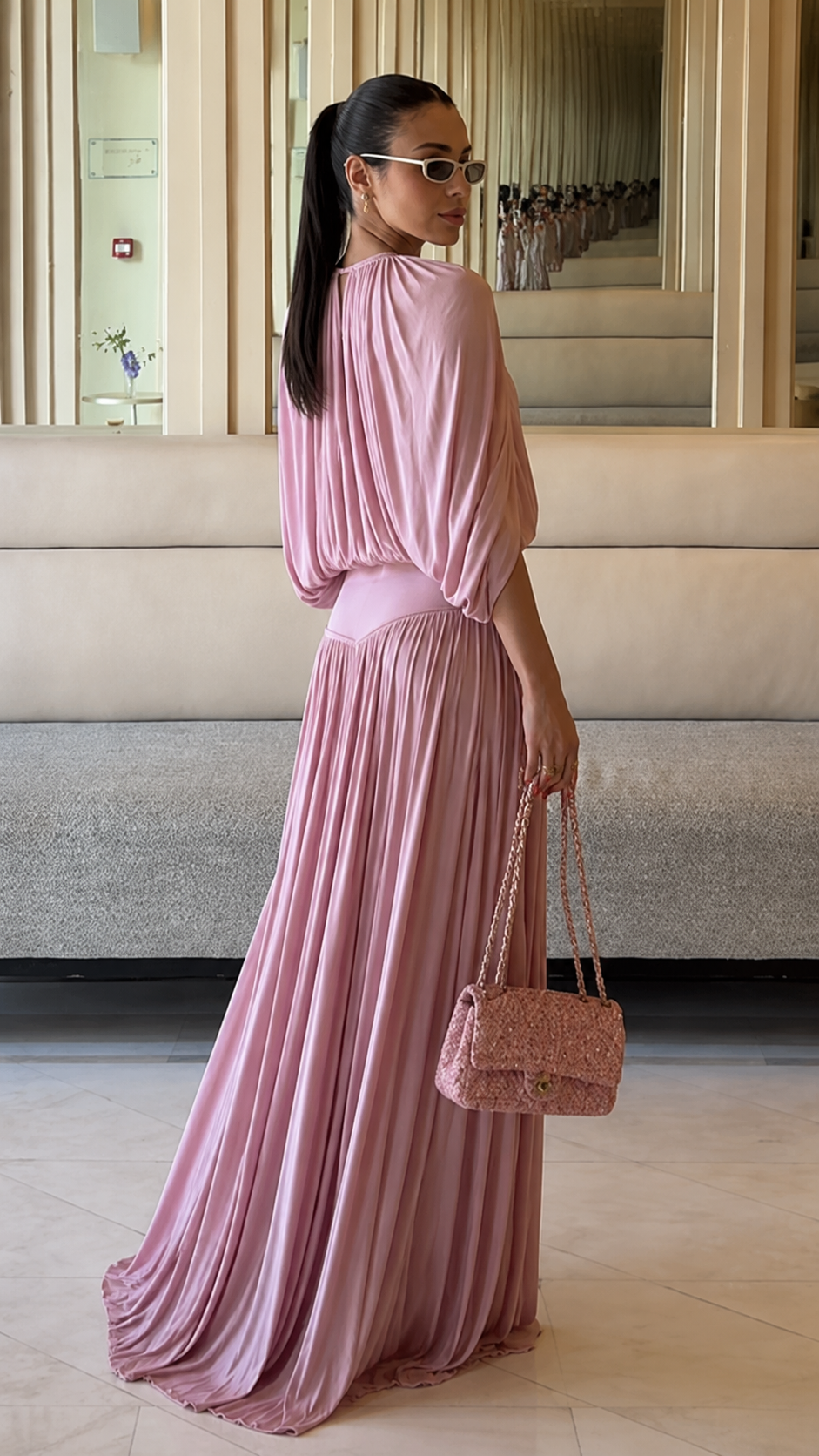 Pleated Cape Crop Top & Maxi Skirt Set