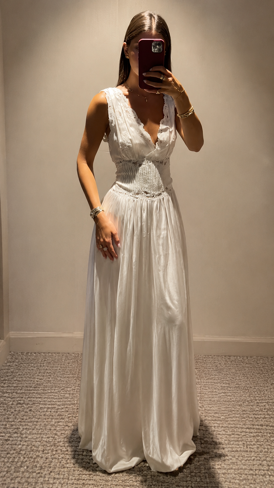 Lace Trim Smocked Waist Maxi Dress