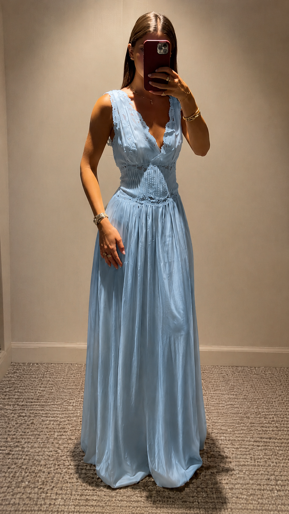 Lace Trim Smocked Waist Maxi Dress