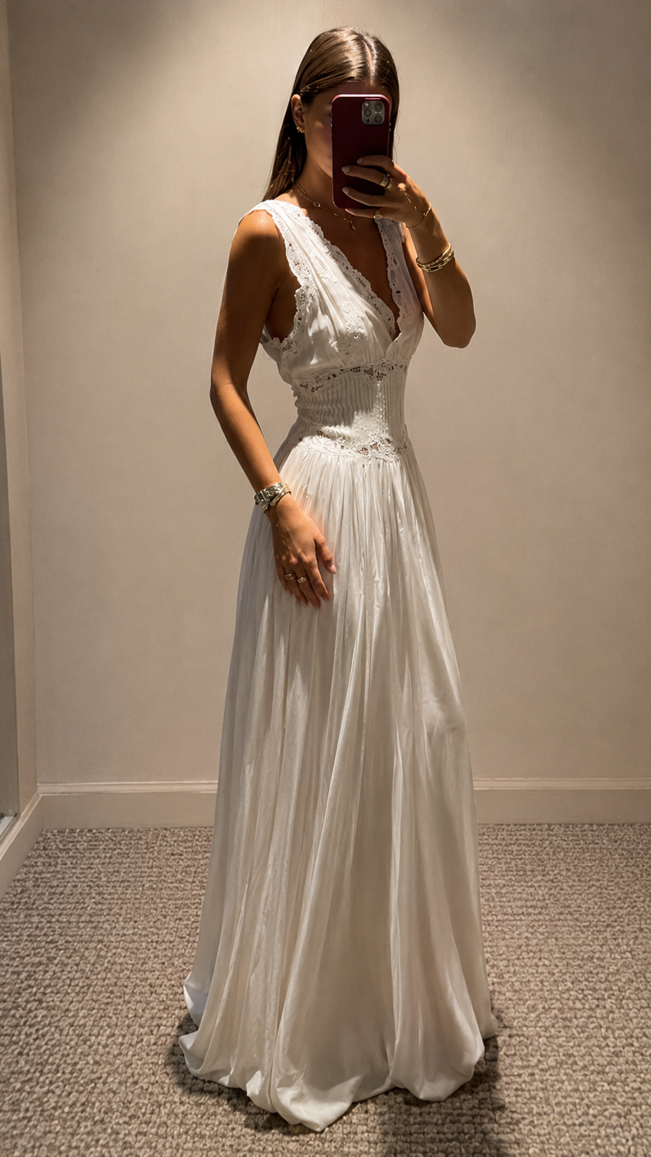 Lace Trim Smocked Waist Maxi Dress