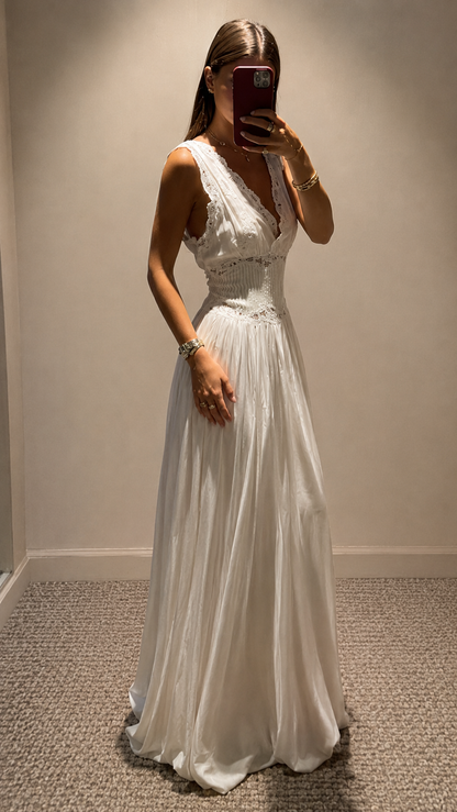 Lace Trim Smocked Waist Maxi Dress
