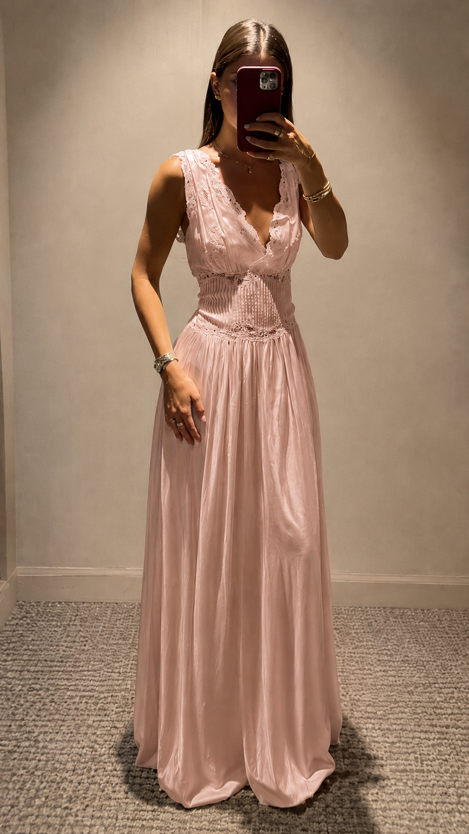 Lace Trim Smocked Waist Maxi Dress