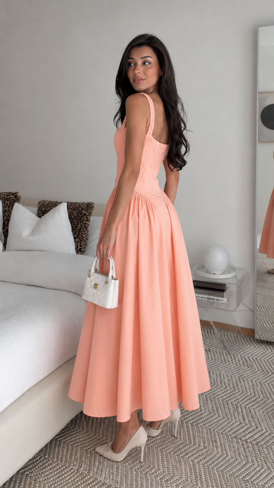 Ruched Strap Corset Fit & Flare Midi Dress