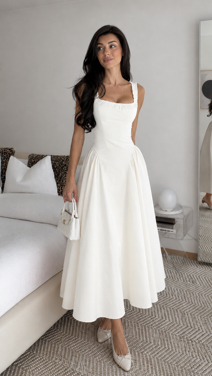 Ruched Strap Corset Fit & Flare Midi Dress