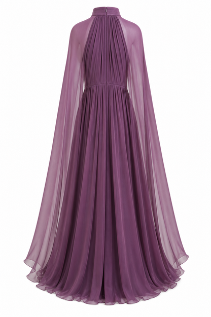 Purple Chiffon Halter Neck Gown Elegant Formal Evening Dress