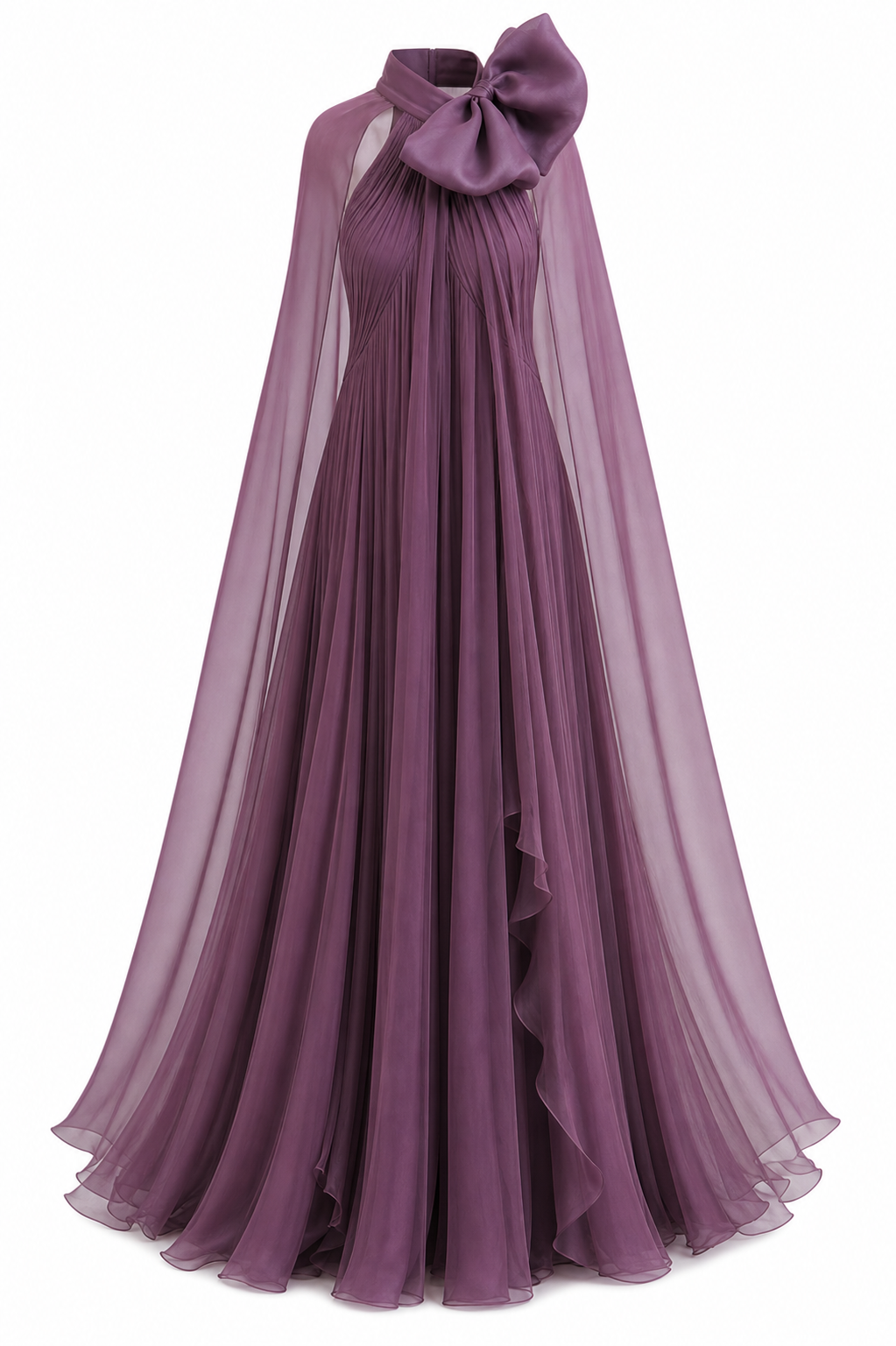 Purple Chiffon Halter Neck Gown Elegant Formal Evening Dress