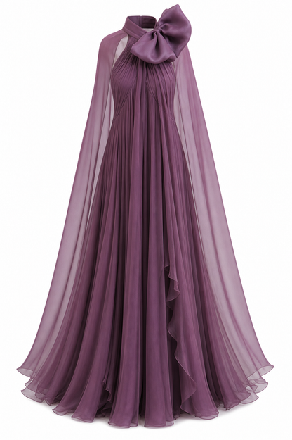 Purple Chiffon Halter Neck Gown Elegant Formal Evening Dress
