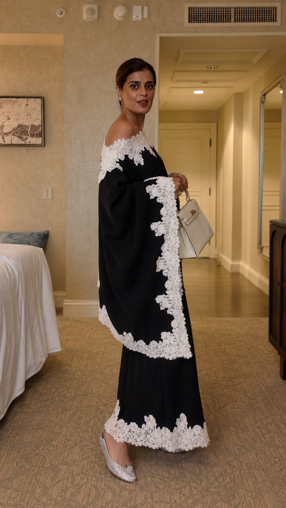 Lace Trim Cape Top & Maxi Skirt Set