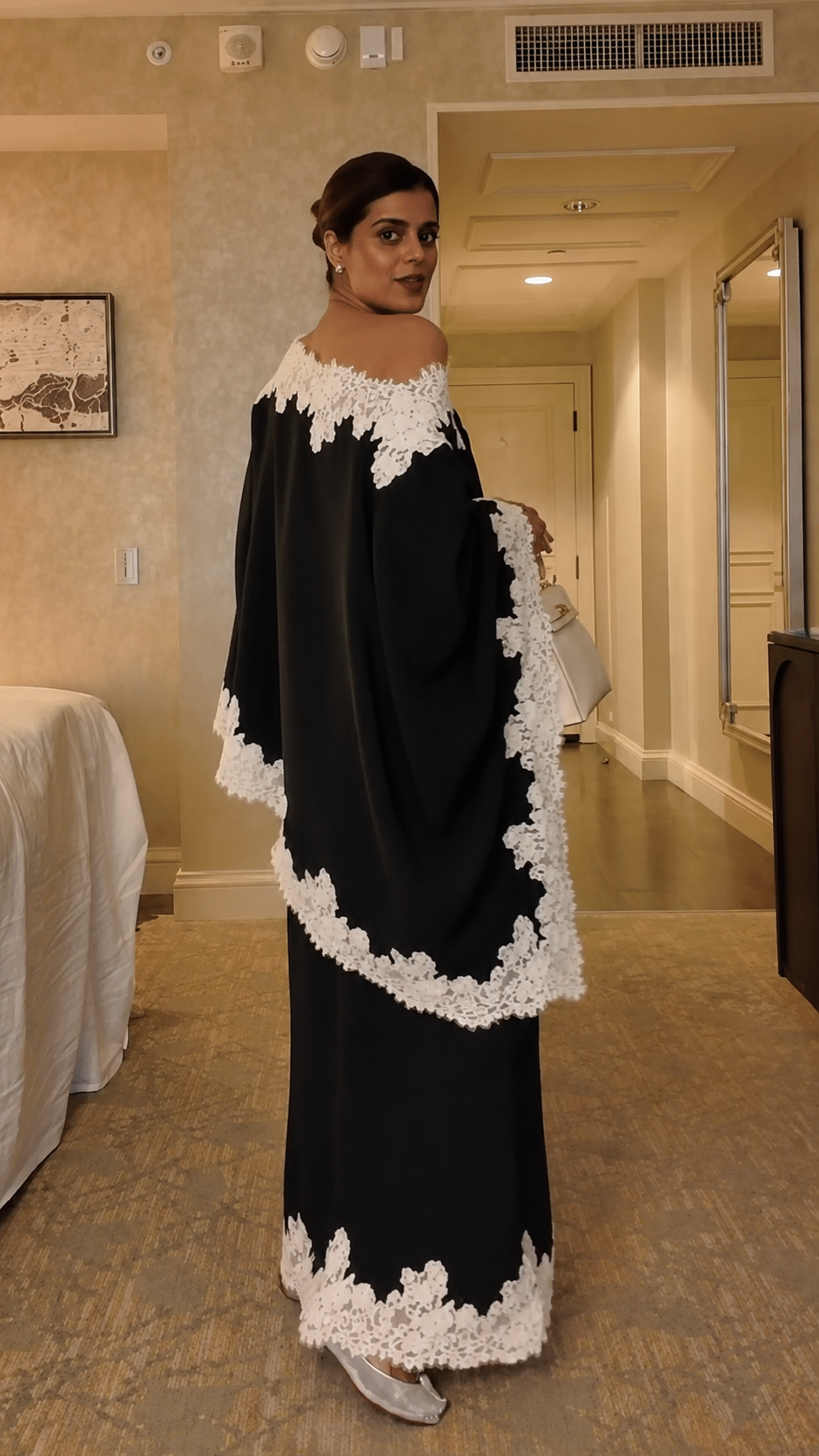 Lace Trim Cape Top & Maxi Skirt Set
