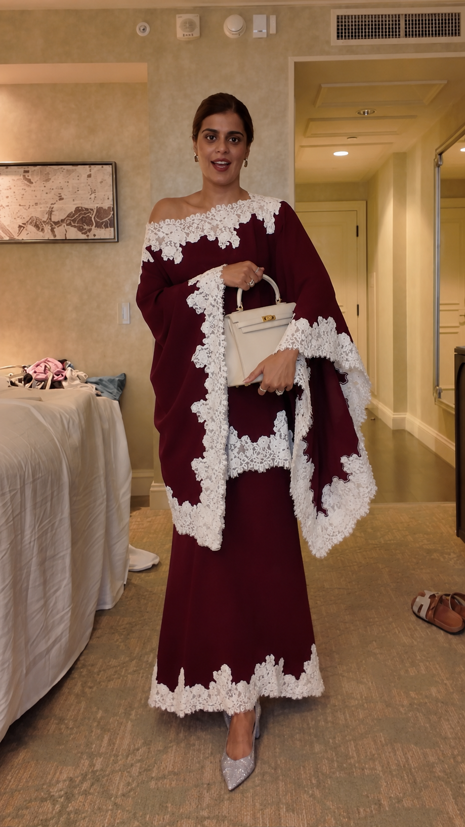Lace Trim Cape Top & Maxi Skirt Set
