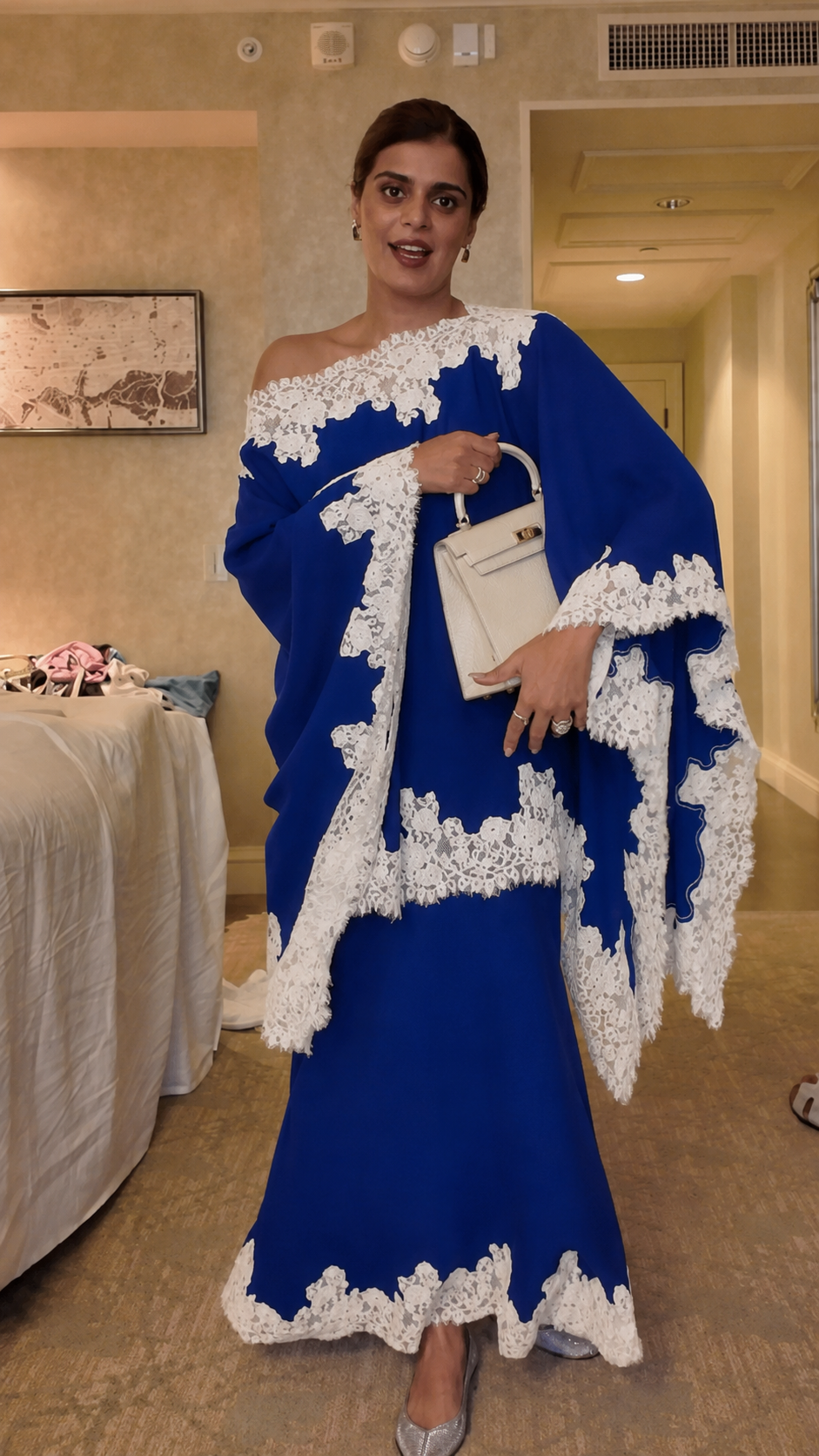 Lace Trim Cape Top & Maxi Skirt Set