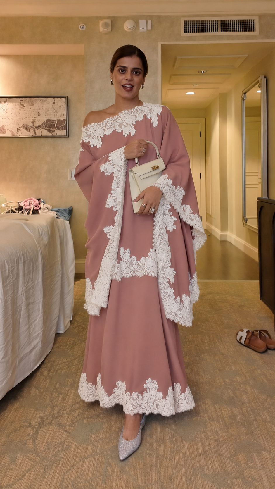 Lace Trim Cape Top & Maxi Skirt Set