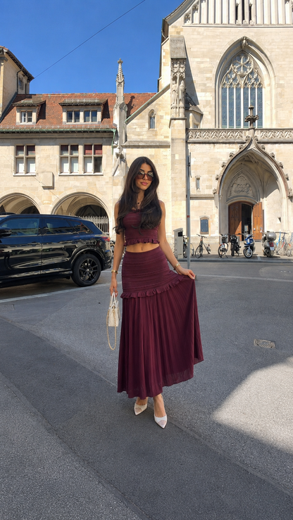 Smocked Ruffle Crop Top & Pleated Maxi Skirt Set