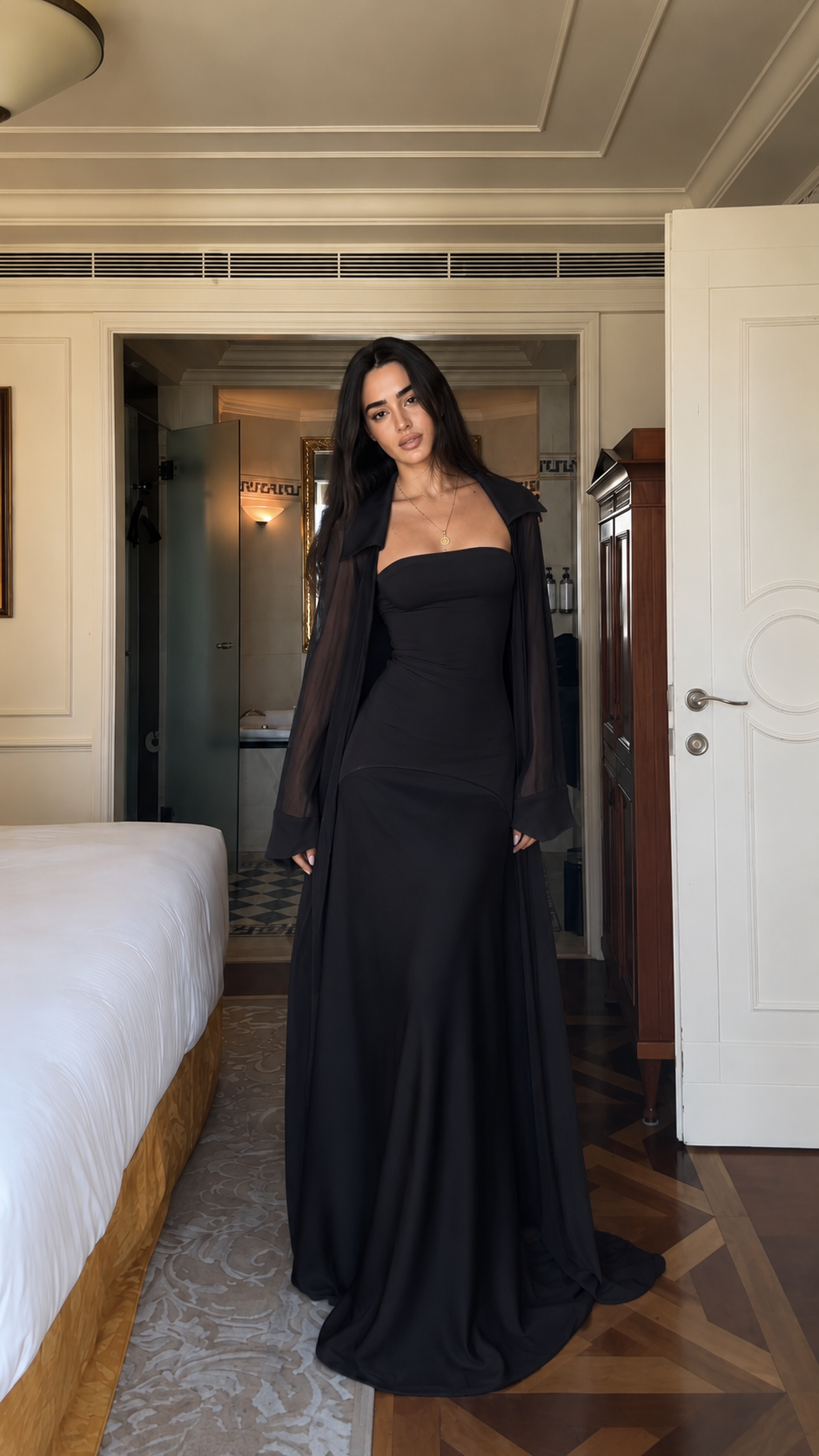 Strapless Maxi Dress with Sheer Duster Set