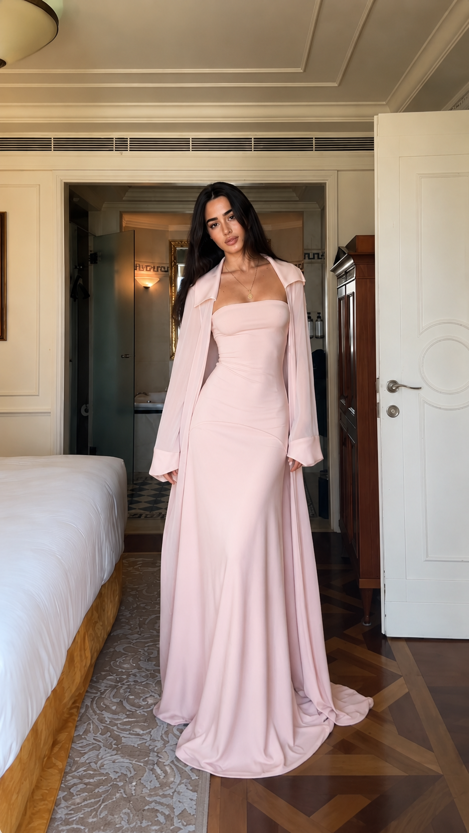 Strapless Maxi Dress with Sheer Duster Set