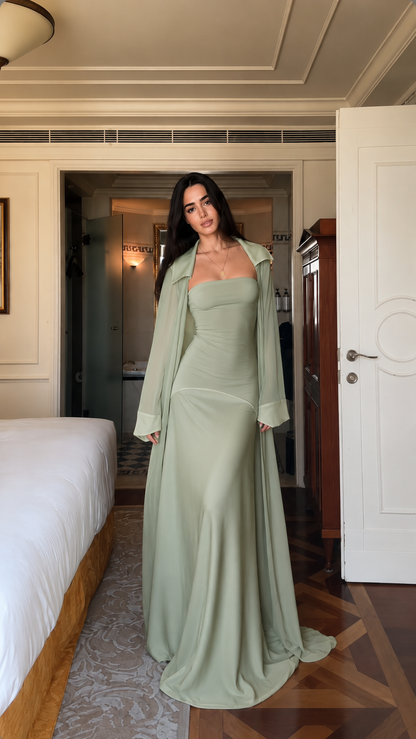 Strapless Maxi Dress with Sheer Duster Set
