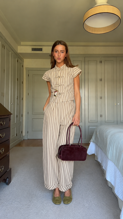 Striped Vest & Wide-Leg Pants Two-Piece Set