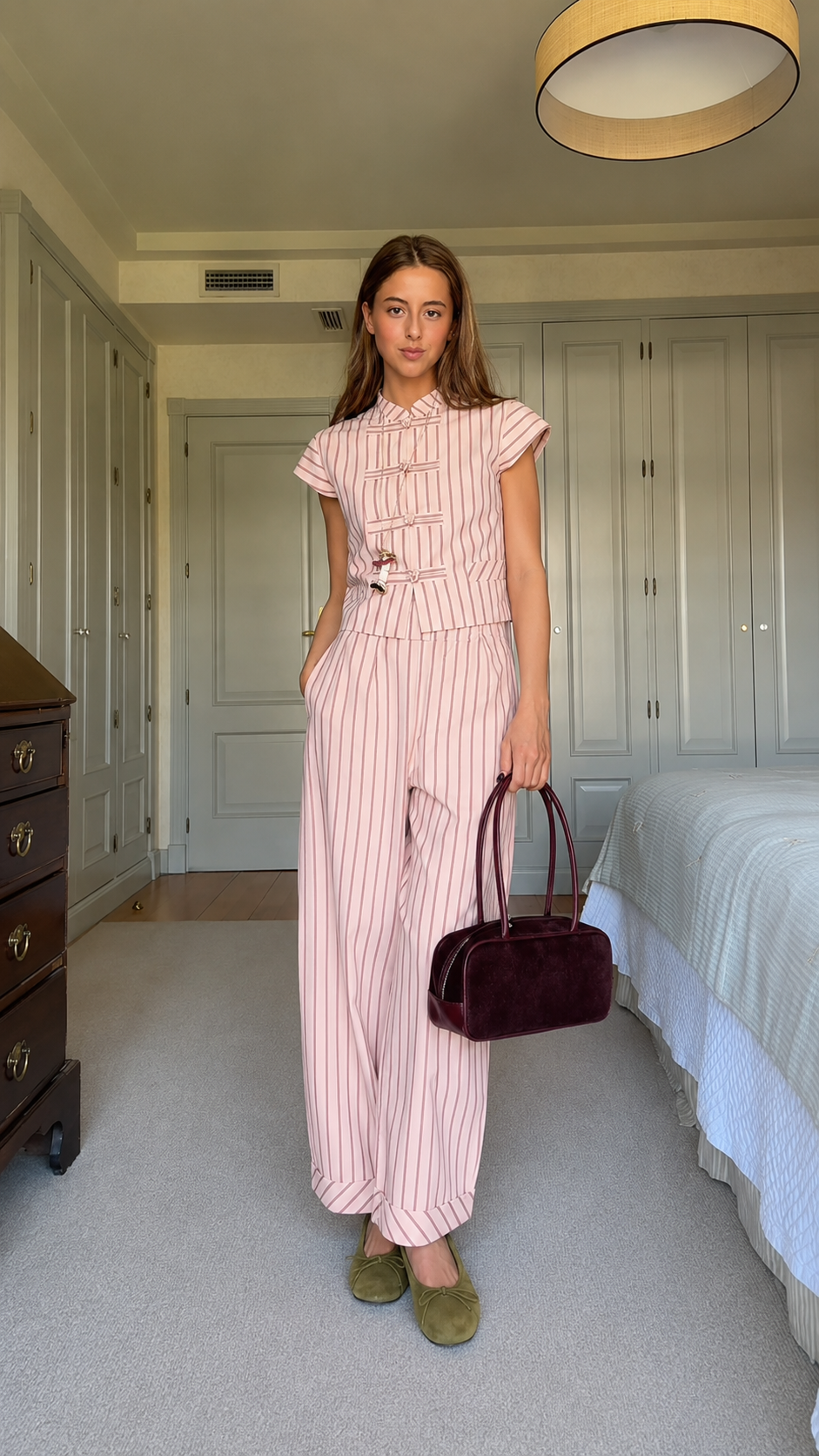 Striped Vest & Wide-Leg Pants Two-Piece Set