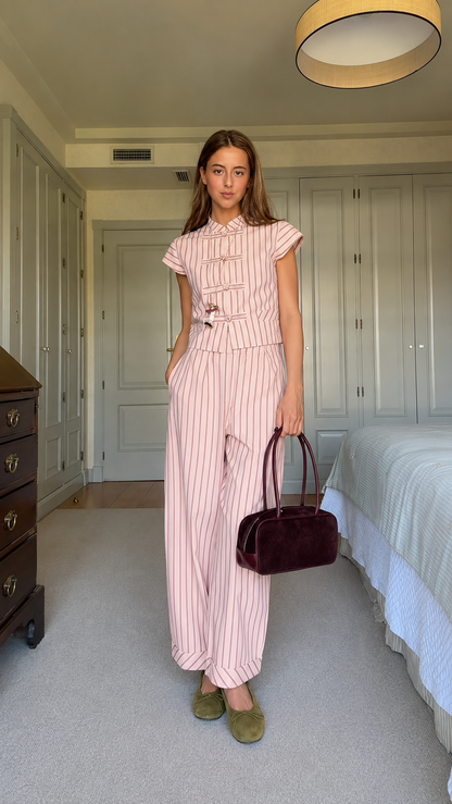 Striped Vest & Wide-Leg Pants Two-Piece Set