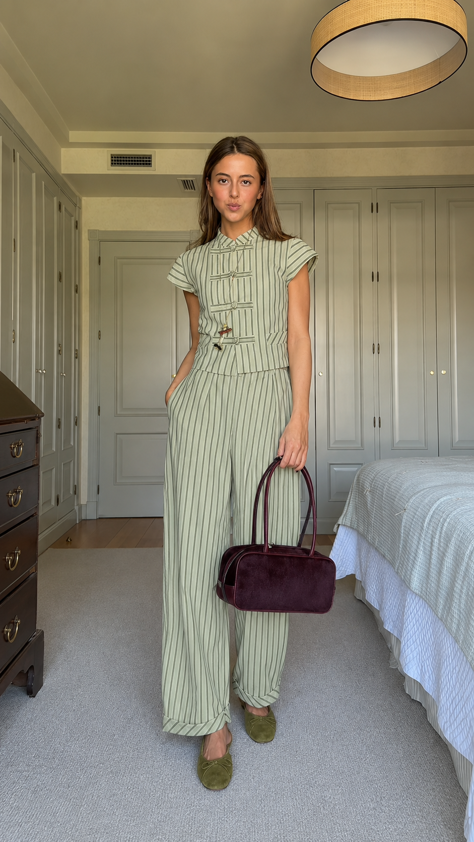 Striped Vest & Wide-Leg Pants Two-Piece Set