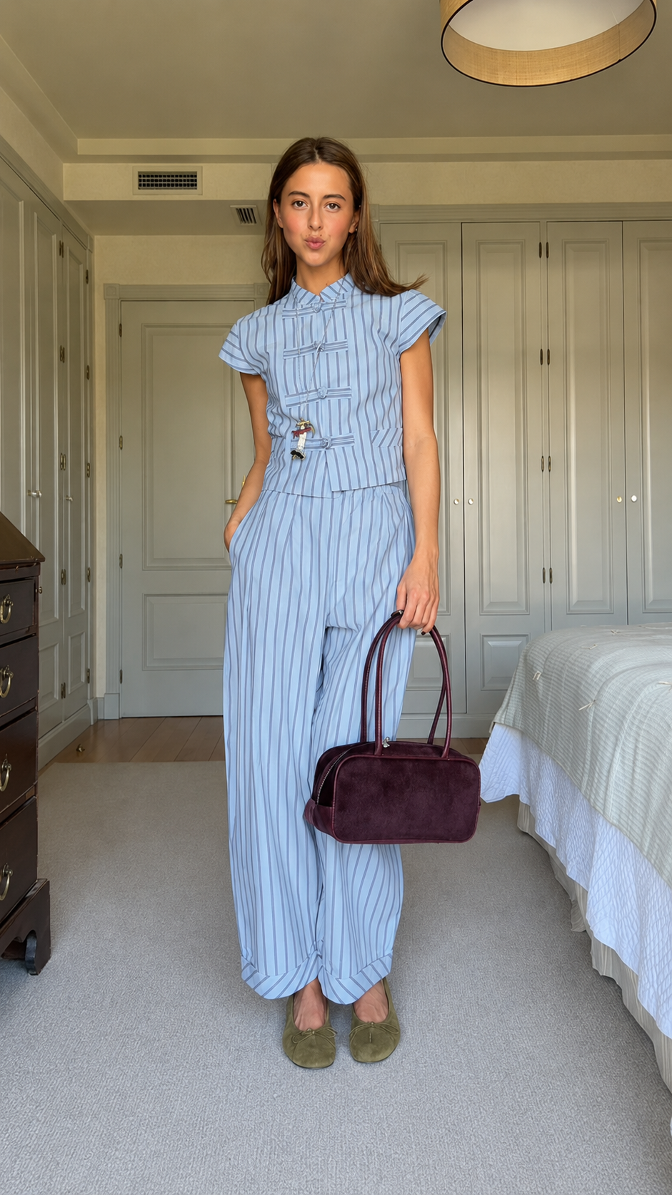 Striped Vest & Wide-Leg Pants Two-Piece Set