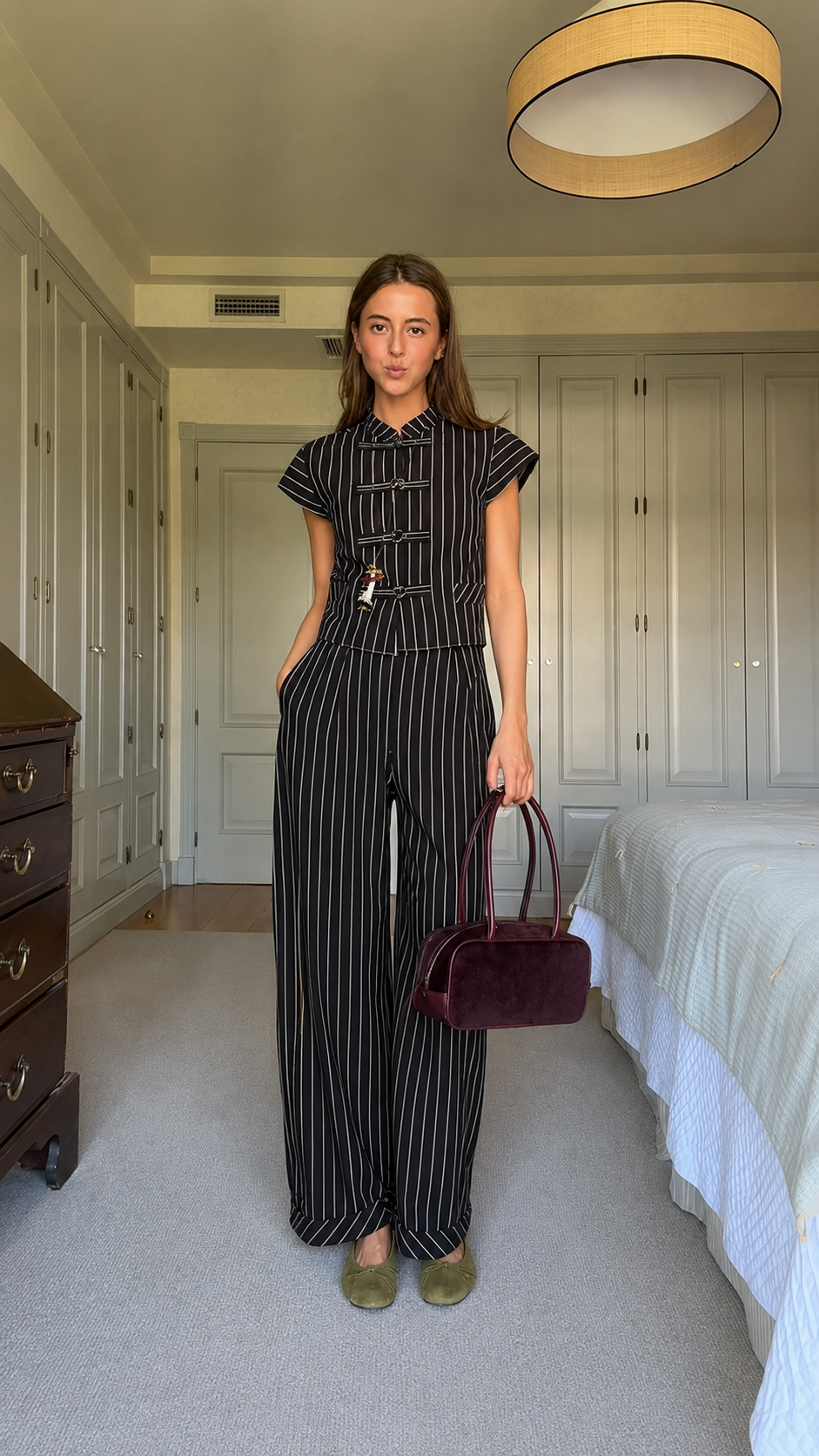 Striped Vest & Wide-Leg Pants Two-Piece Set