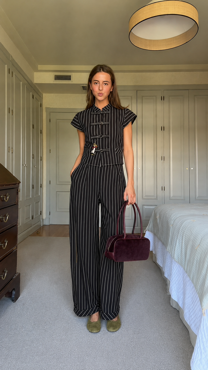 Striped Vest & Wide-Leg Pants Two-Piece Set
