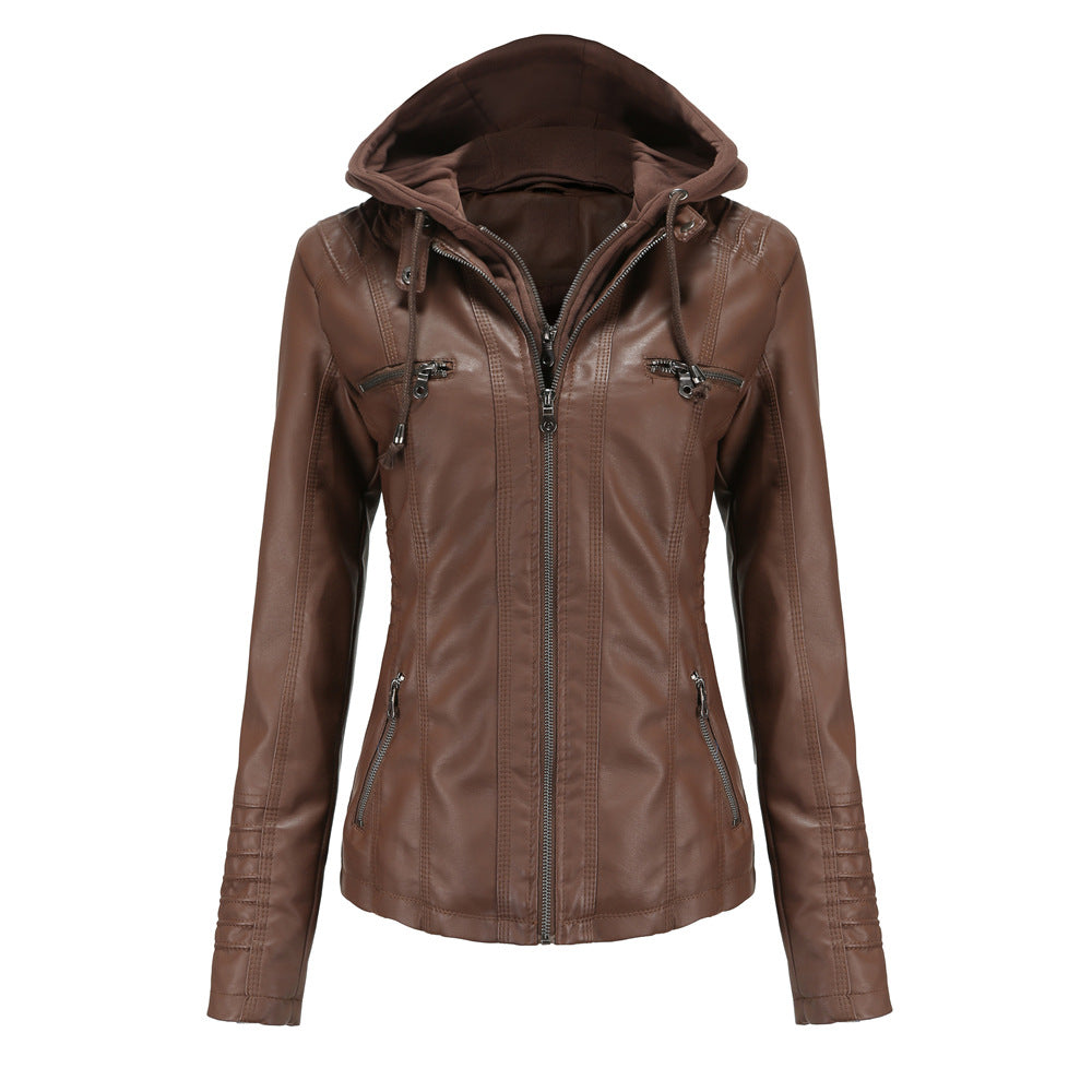 Hooded Leather Jacket Washed PU