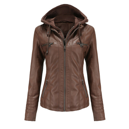 Hooded Leather Jacket Washed PU