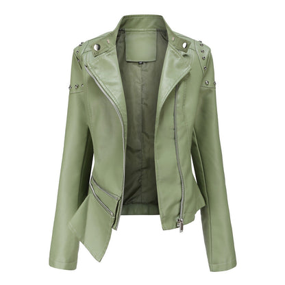 NEW RIVETED WASHED PU LEATHER JACKET