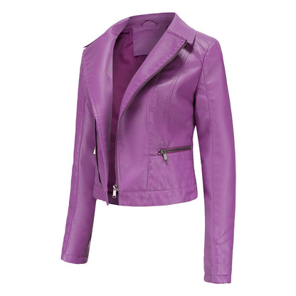 Lapel Washed PU Leather Jacket